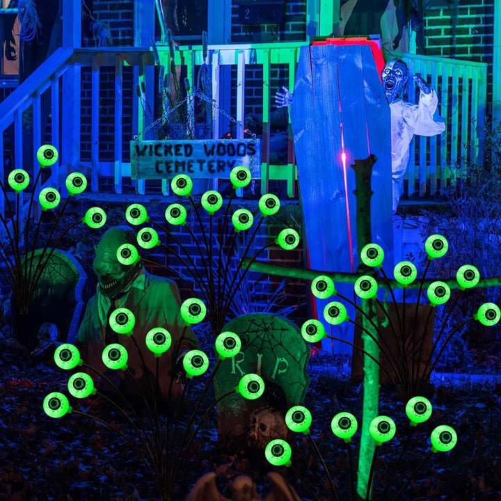 Glowing Eyeball Garden Stake Set With Solar LED And Flexible Stems Kalsten