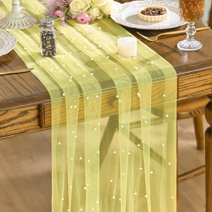 Elegant Table Runner with Pearl Detailing Kalsten