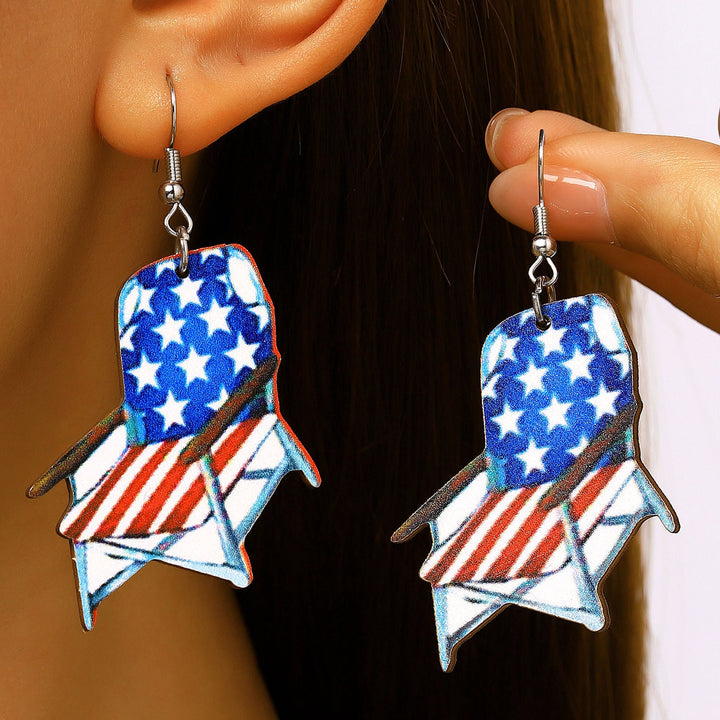 Women's nan patriotic novelty dangle hook earrings with laser-printed wooden fireworks charm Kalsten