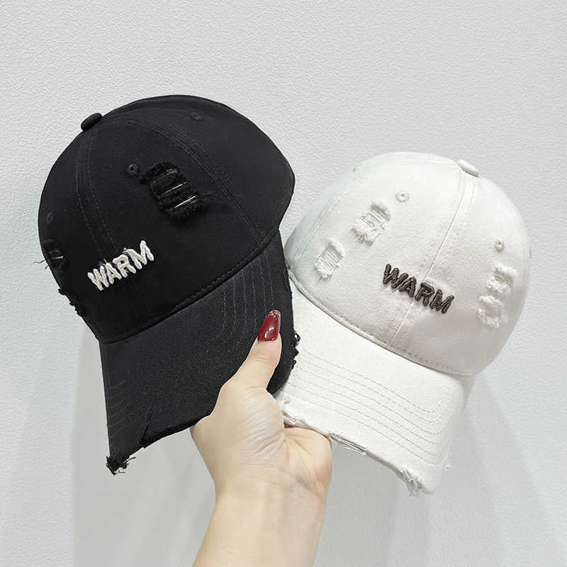 Women's Distressed Cotton Cap with Embroidered Message Kalsten