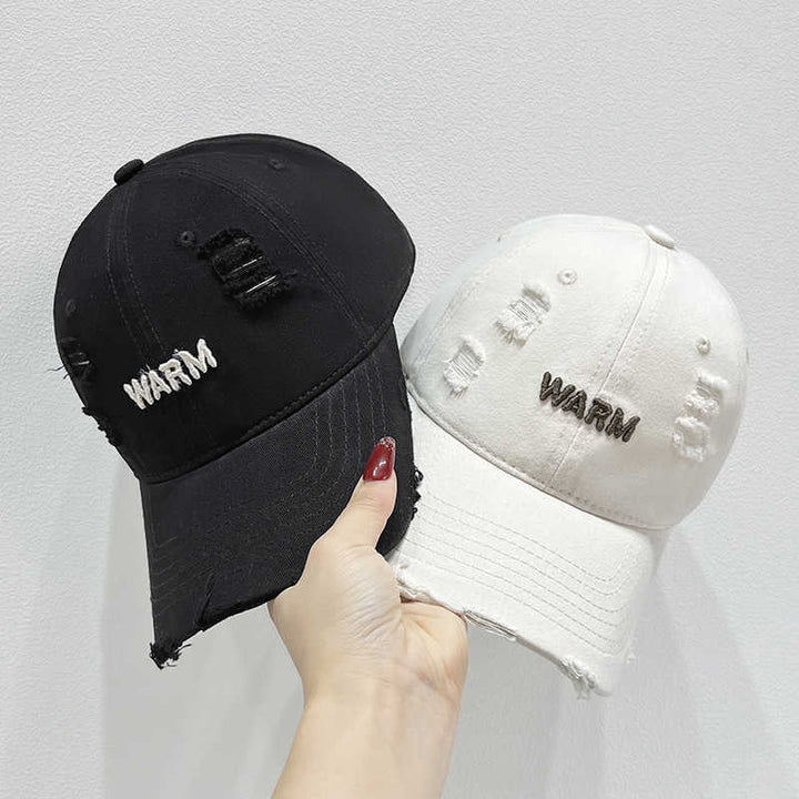 Women's Distressed Cotton Cap with Embroidered Message Kalsten