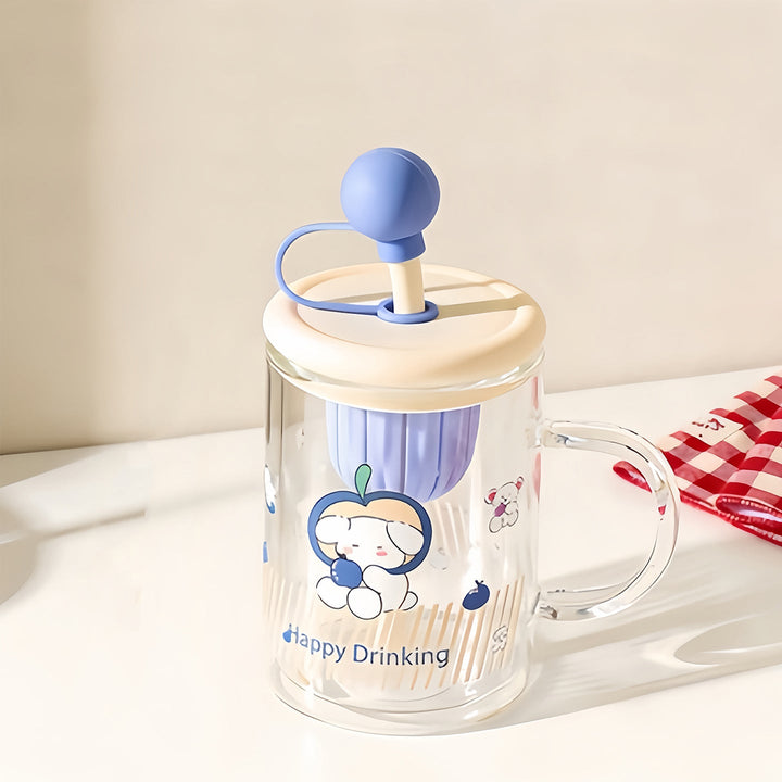Ladies drinking glass with creative silicone lid and integrated straw Kalsten