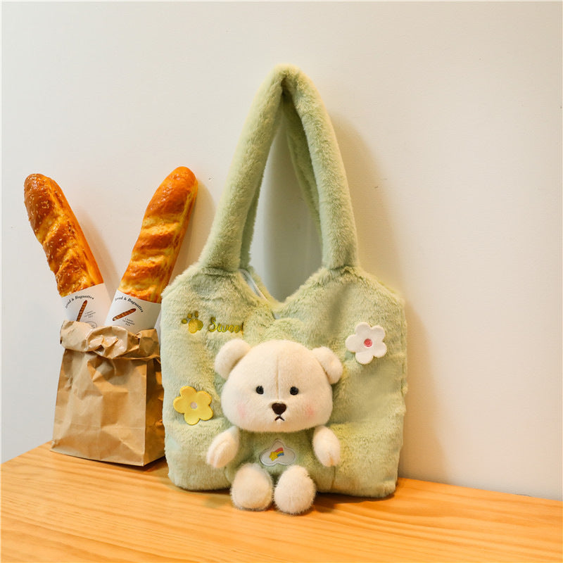 Plush Shoulder Bag with Cute Bear Design Kalsten