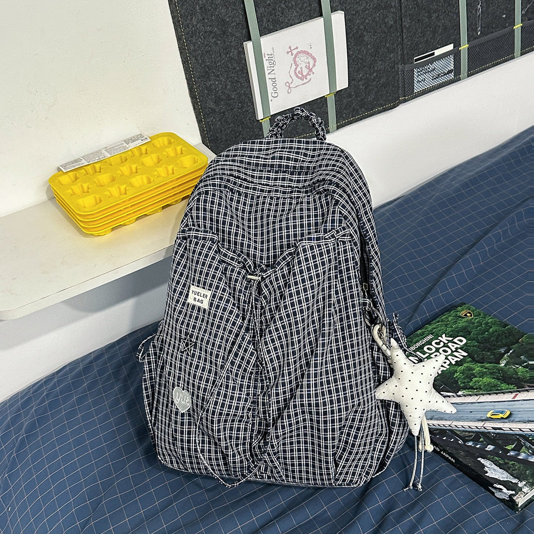Casual Checked Pattern School Backpack