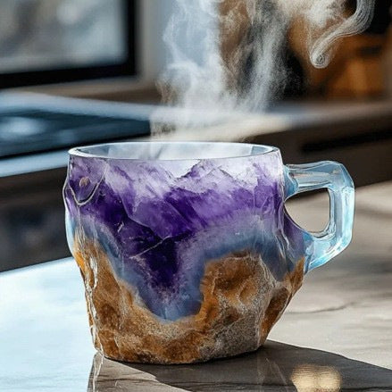 Hand-Carved Natural Agate Geode Coffee Mug With Polished Rim And Crystalline Interior