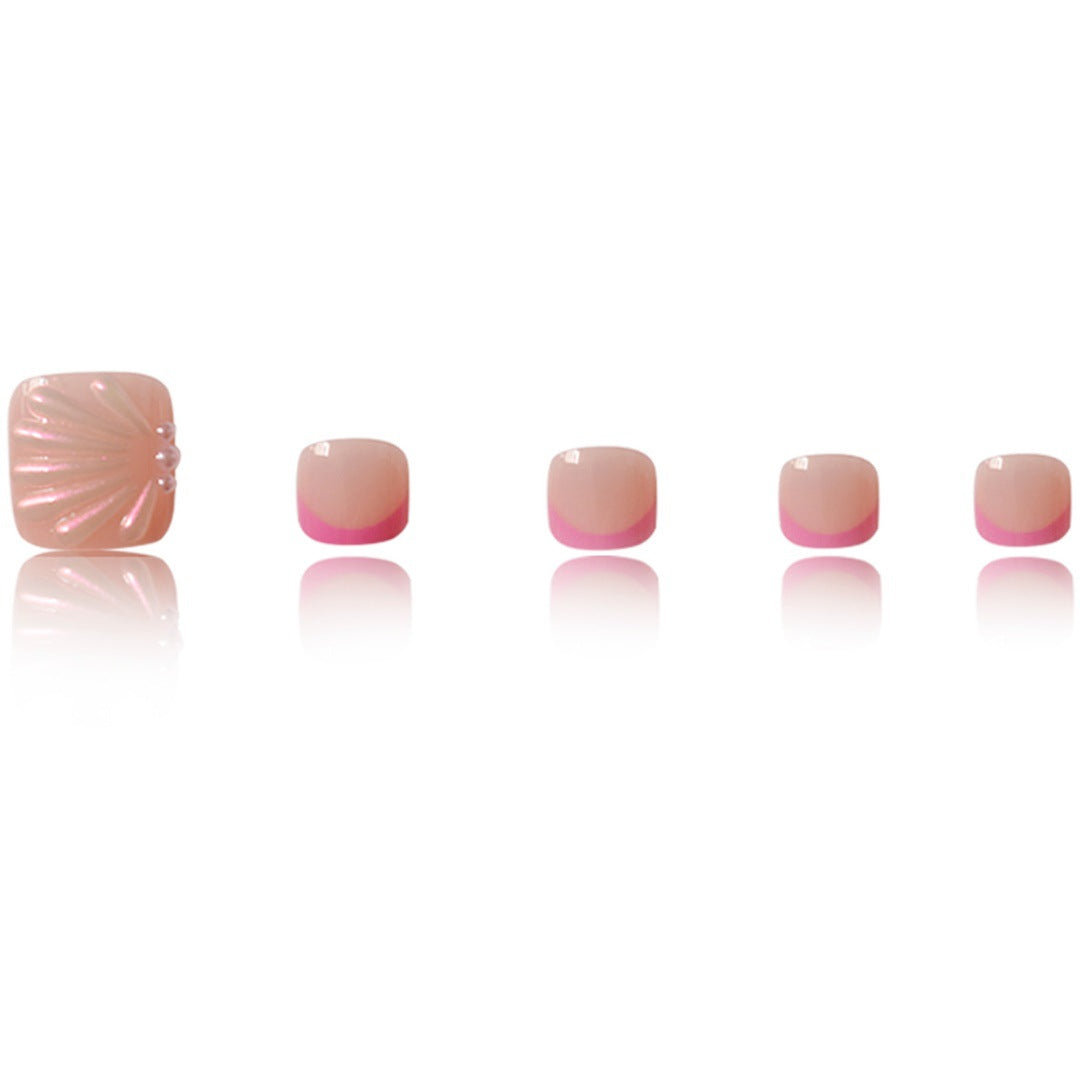 Artistic 3D Press-On Toe Nail Art with Pearl Accents Acalora