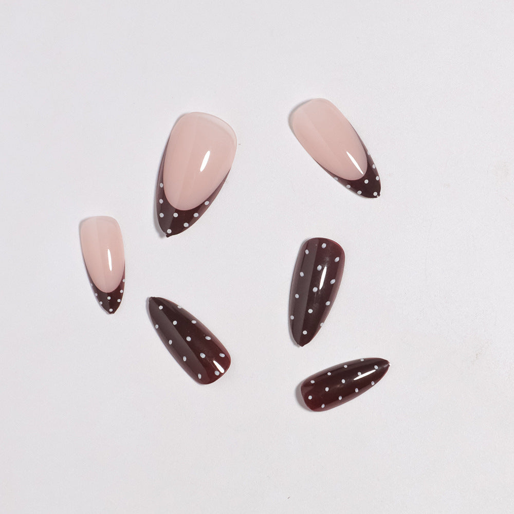 Artistic Press-On Nail Set with Heart and Polka Dot Design Kalsten