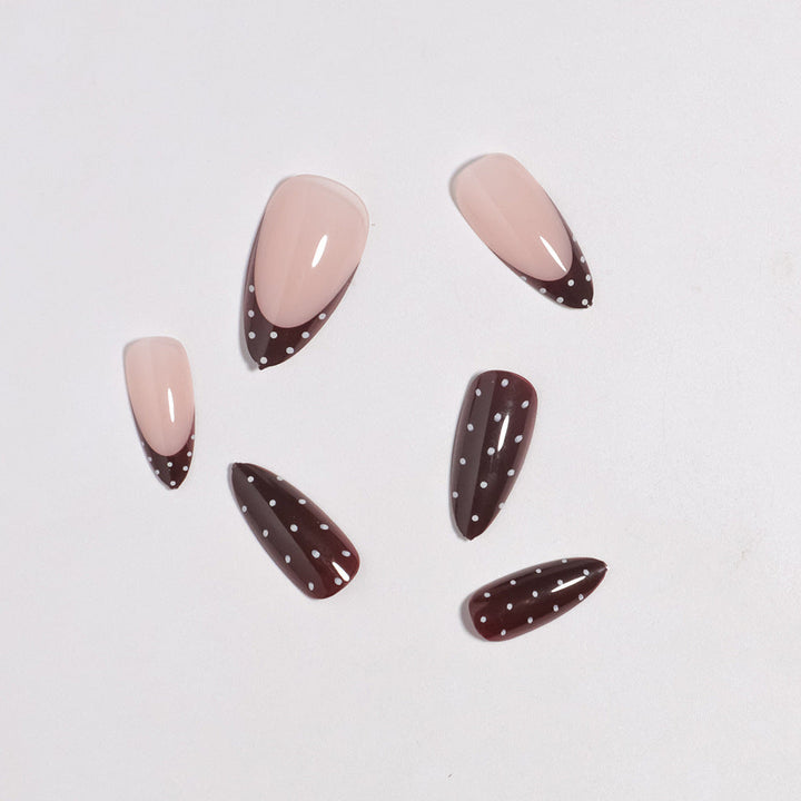Artistic Press-On Nail Set with Heart and Polka Dot Design Kalsten