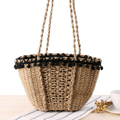 Braided Basket Bag with Pompons Kalsten