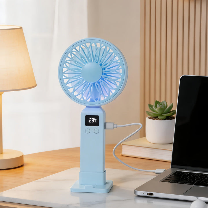Ladies portable USB fan with digital speed display and ergonomic design Kalsten