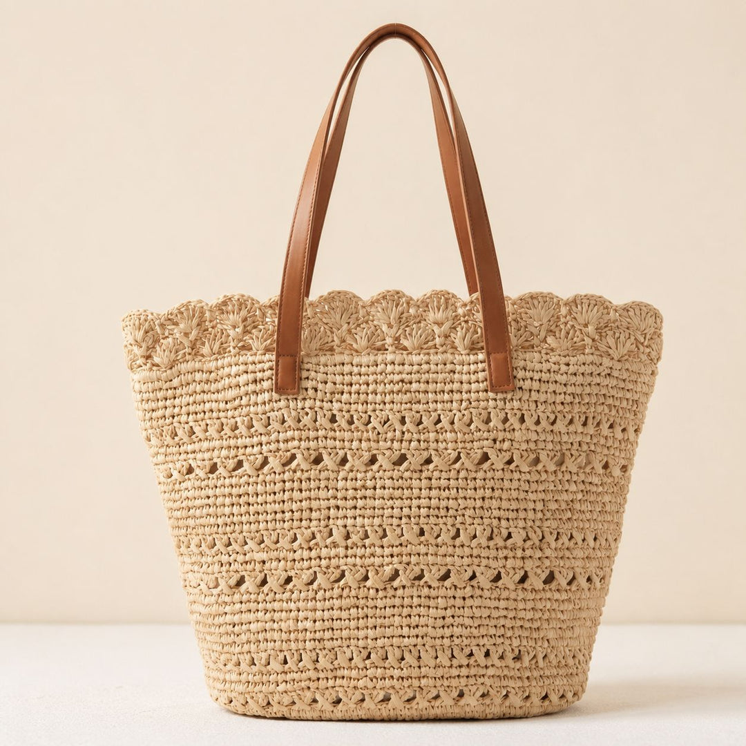 Beach bag with handcrafted crochet pattern and leather handles Kalsten
