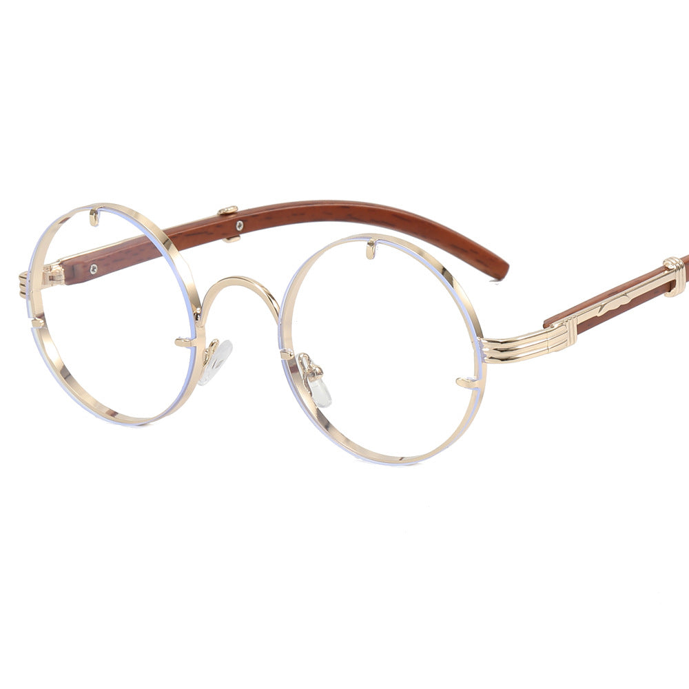Ladies round sunglasses with luxurious wooden frame and golden accents Kalsten