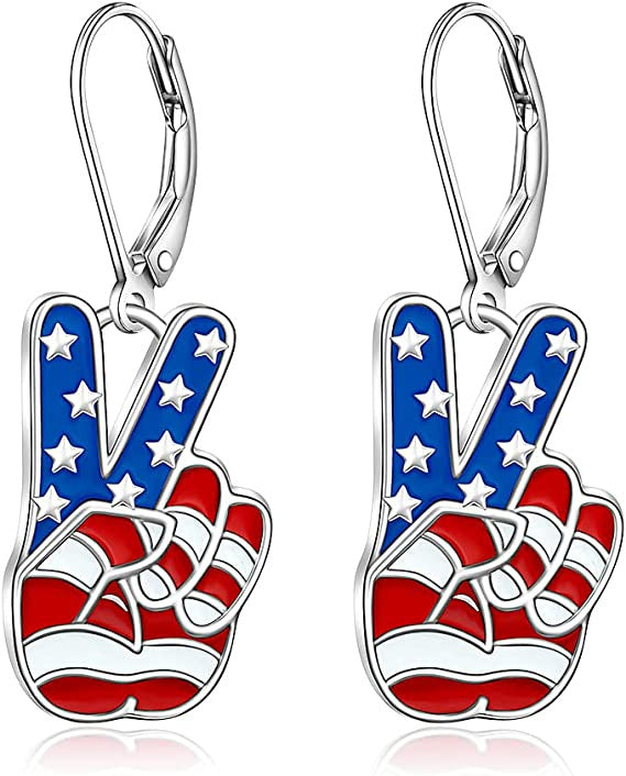 Women's patriotic earrings Peace-Hand with enamel and folding hook clasp Kalsten