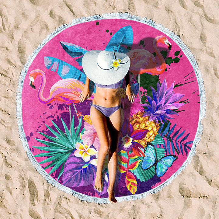 Round beach blanket with floral watercolor motifs Kalsten