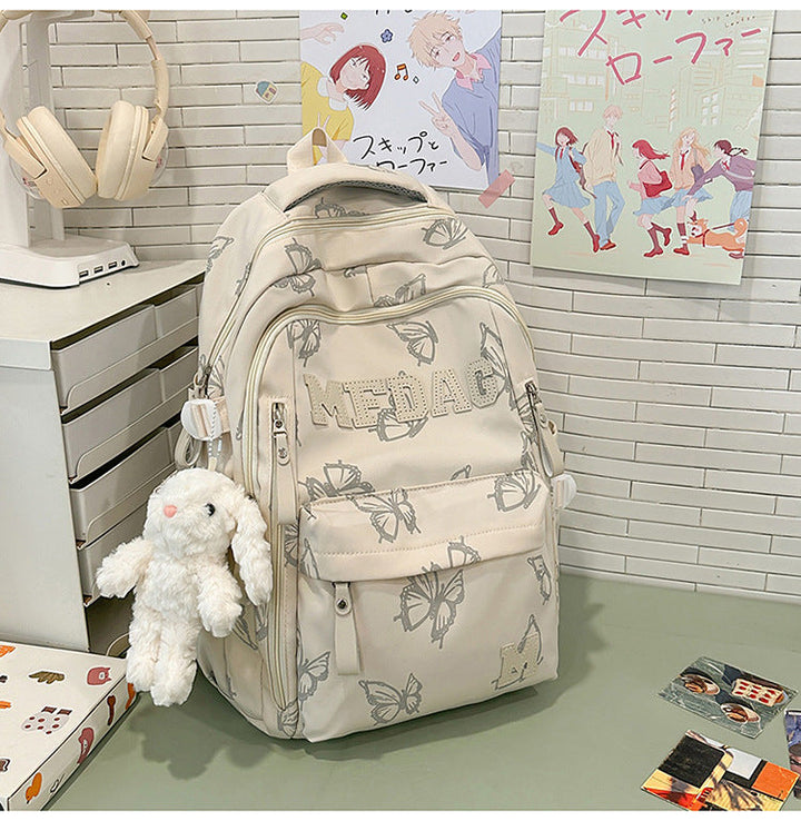 Butterfly-Embellished Multi-Pocket Backpack