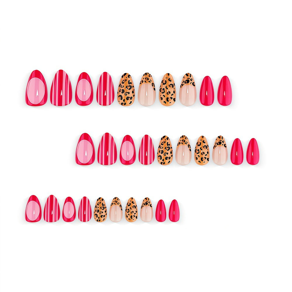 Artificial Nail Set with Stylish Leopard and Stripe Pattern Kalsten