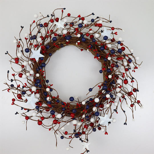 Unisex artificial decorative branch with wooden stars, berries, and flexible stem Kalsten