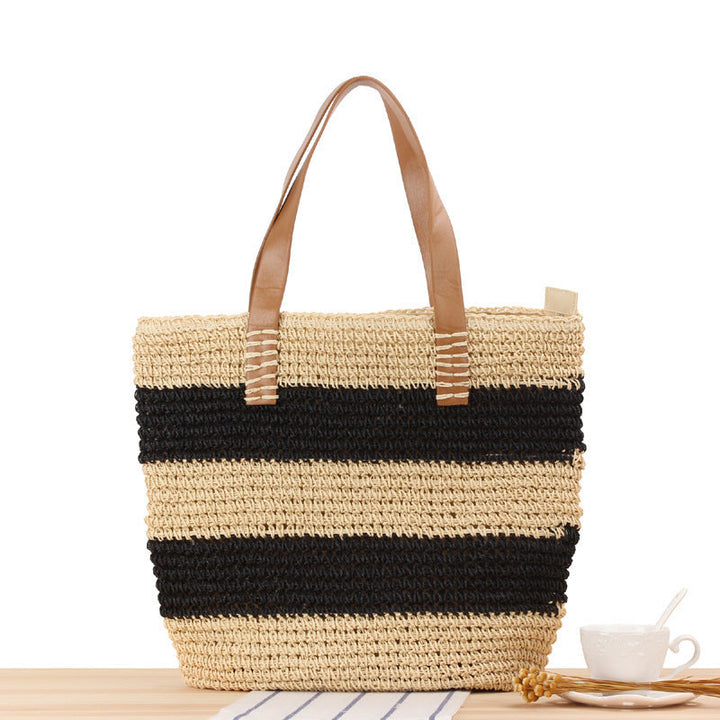 Braided shopping bag with elegant leather handles Kalsten