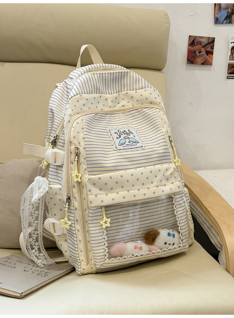 Multi-Pocket Star-Patterned School Backpack