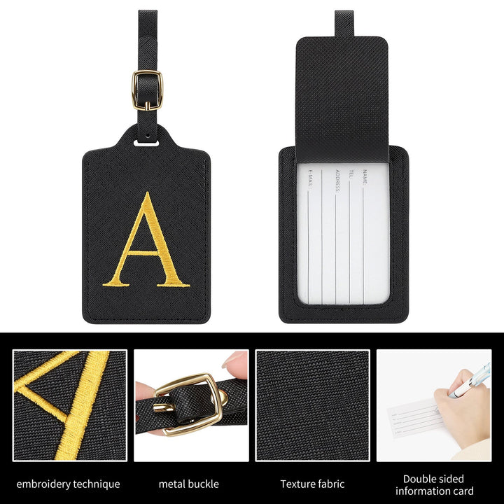 embroidered initial monogram leather luggage tag with adjustable buckle strap Kalsten