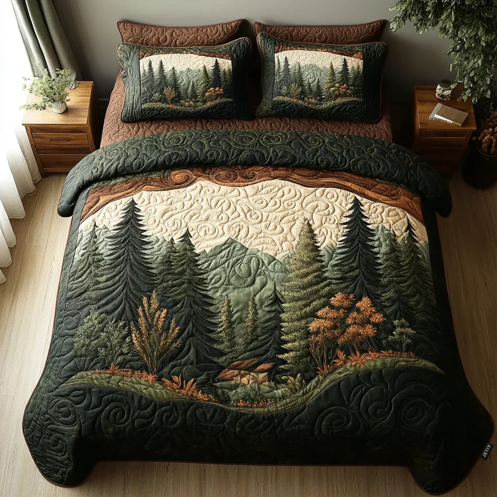 Quilted Tree Of Life Comforter Set With Embroidered Jacquard Cover And Matching Shams