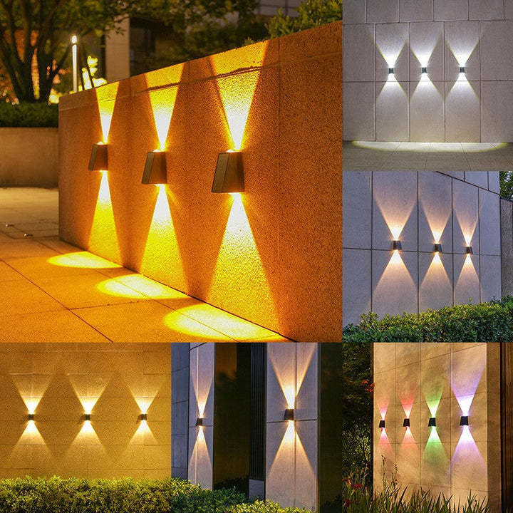 Angled Bi-Directional Solar LED Wall Uplight-Downlight With Integrated Photovoltaic Panel And Prism Lens Kalsten