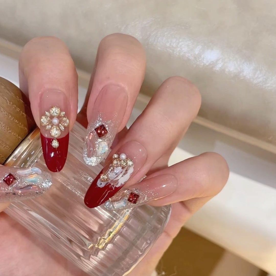 Elegant Decorative Press-On Nail Extensions with Pearls Kalsten