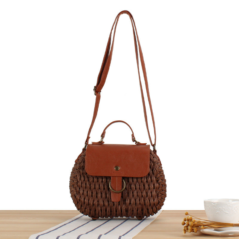 Handbag with Elegant Leather Lid and Woven Design Kalsten