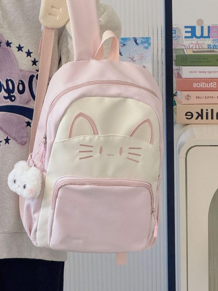 Cat-Embellished Lightweight School Backpack