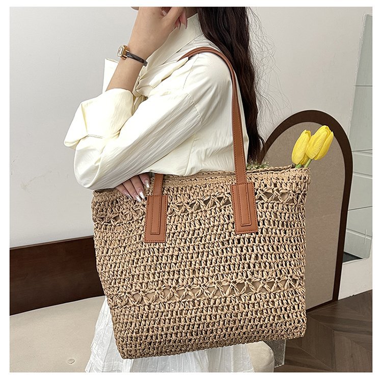 Natural beach bag with sturdy leather handles Kalsten