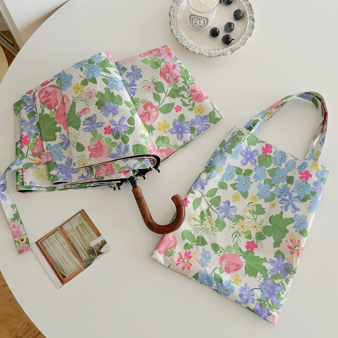 Women Folding Umbrella with Exquisite Floral Design Kalsten