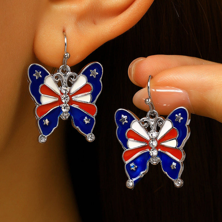 Women's nan patriotic novelty dangle hook earrings with laser-printed wooden fireworks charm Kalsten