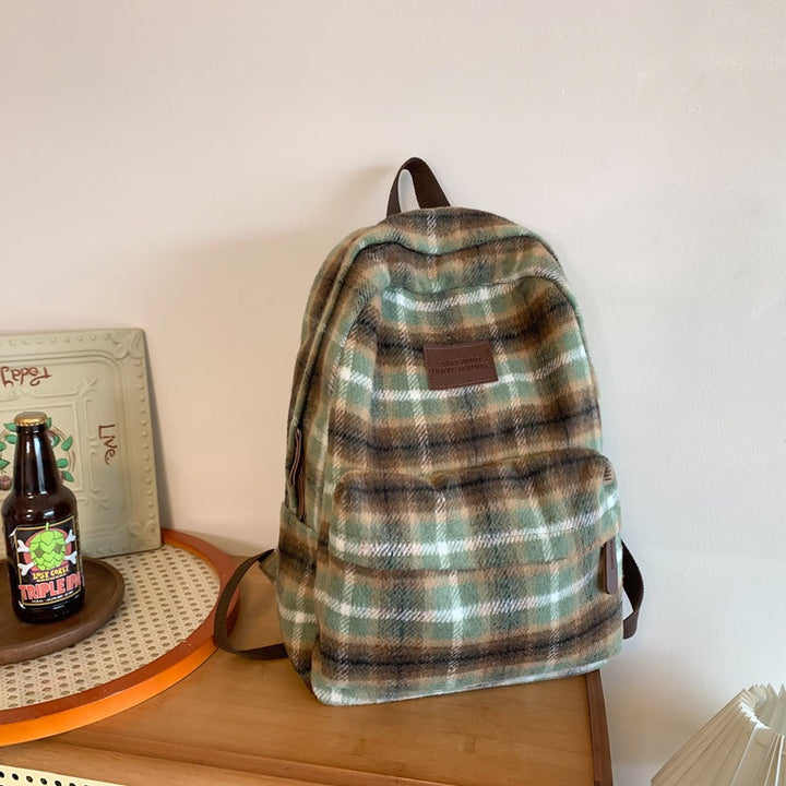Cozy Plaid Patterned School Backpack