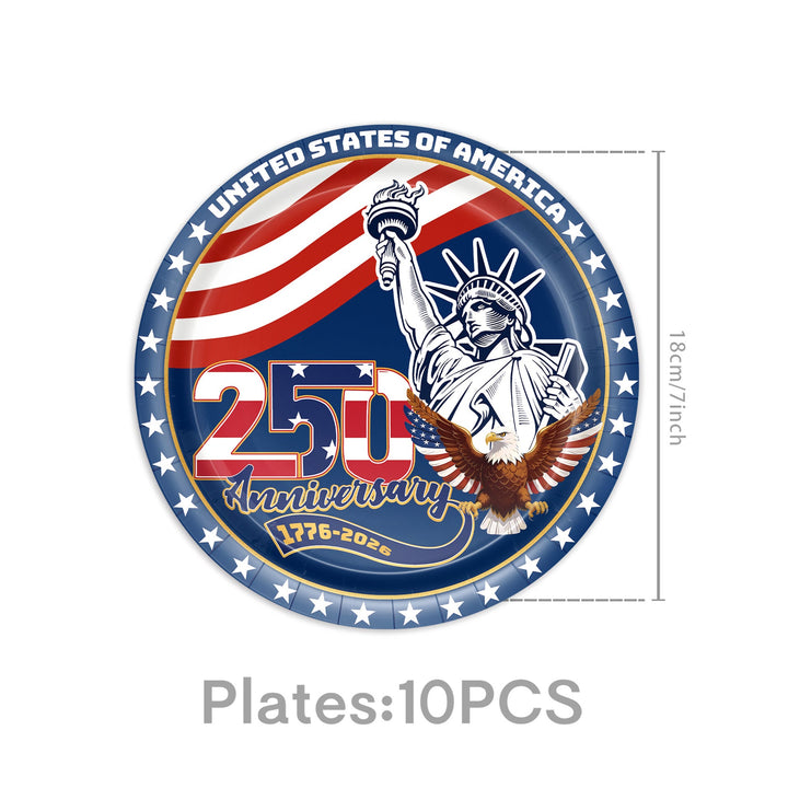 Unisex nan Patriotic Anniversary Disposable Tableware Party Kit with Stars Stripes Plates Cups Napkins Cutlery Banner Kalsten