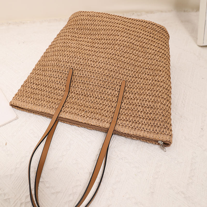 Braided shopping bag with elegant leather handles Kalsten