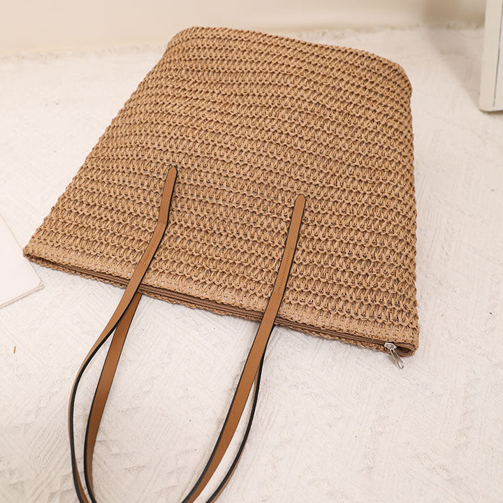 Braided shopping bag with elegant leather handles Kalsten