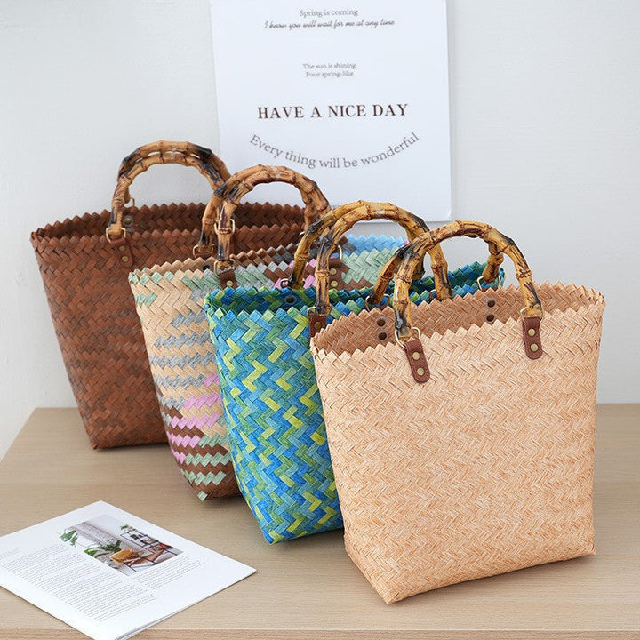 Bamboo Handle Bag Made of Braided Material Kalsten