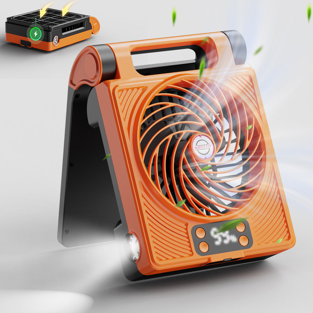 Unisex portable folding rechargeable battery fan with LED flashlight and solar charging function Kalsten