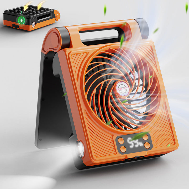 Unisex portable folding rechargeable battery fan with LED flashlight and solar charging function Kalsten