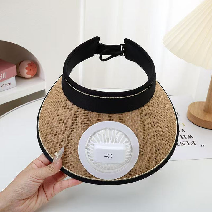 Air-cooled straw hat with detachable battery fan and elastic headband Kalsten