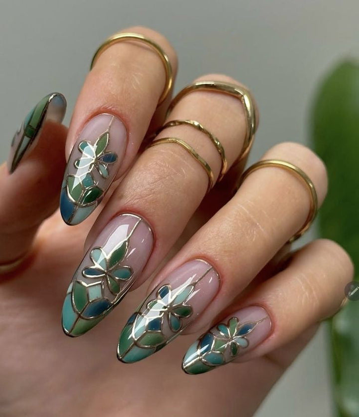French Art Nails with Floral Design Kalsten