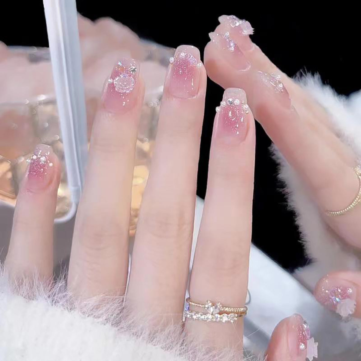 Glittery Crystal-Embellished Press-On Nail Tips Acalora