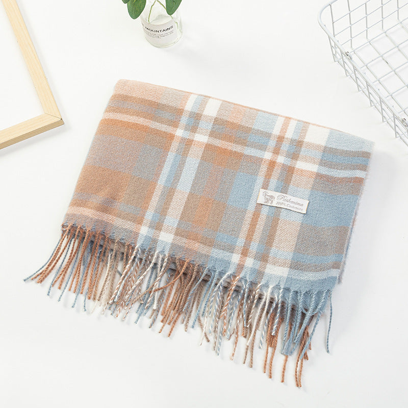 Women Plaid-Fringe Scarf made of soft material Kalsten