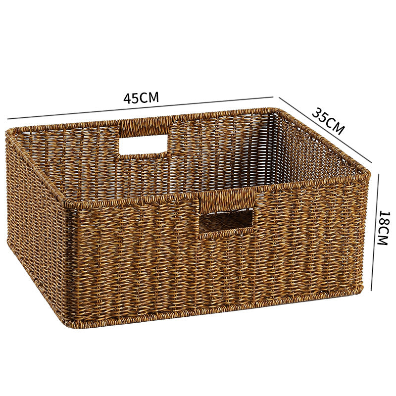 Handwoven Rectangular Storage Bin with Cutout Handles Kalsten