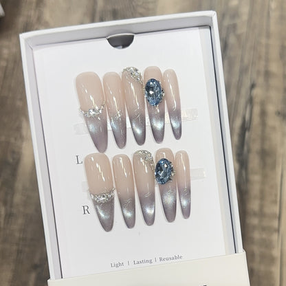 Glamorous Stiletto Press-On Nail Art Set with Rhinestone and Ombre Design Acalora