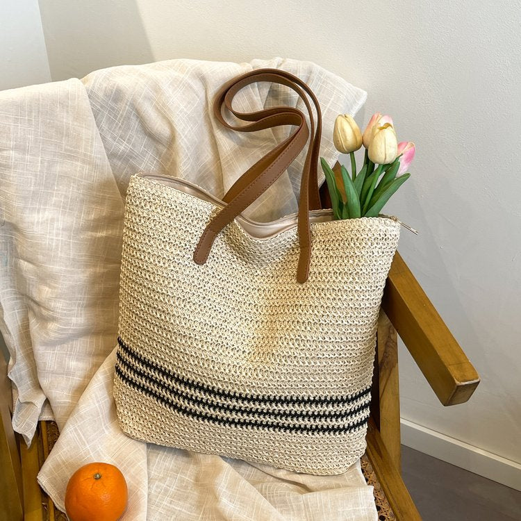 Spacious fabric tote bag with leather handles Kalsten