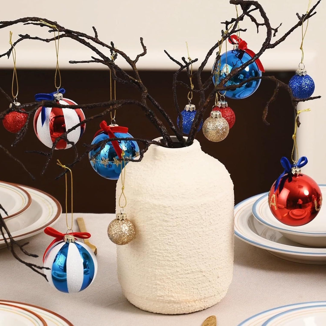 Unisex nan Christmas tree ornaments set in Americana style with glitter decoration and satin ribbon, shatterproof plastic ornaments Kalsten
