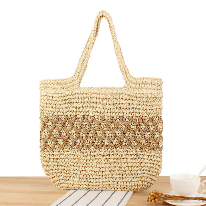 Handcrafted raffia shoulder bag with floral details Kalsten