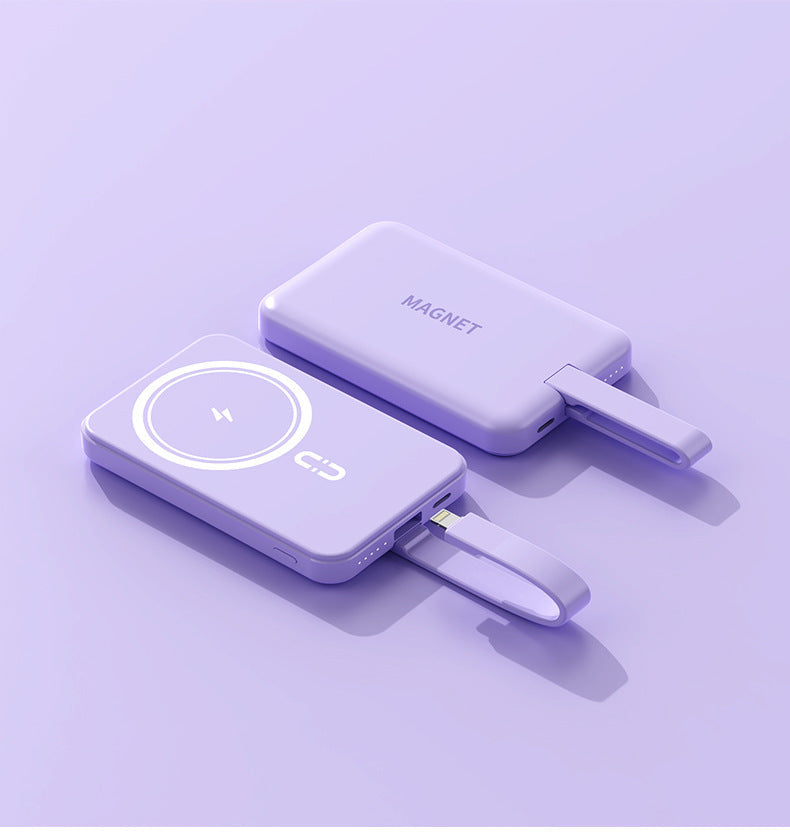 Magnetic power bank with wireless charging function and integrated cable system Kalsten