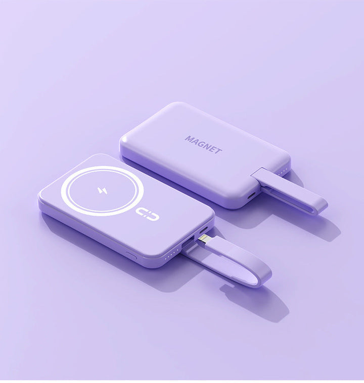 Magnetic power bank with wireless charging function and integrated cable system Kalsten